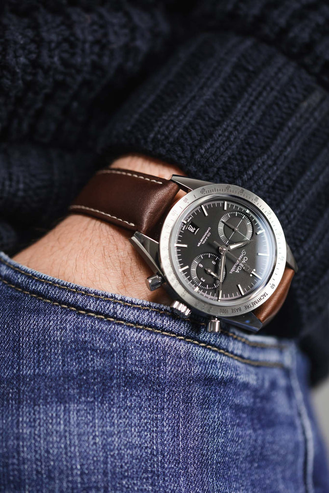 omega speedmaster brown leather strap