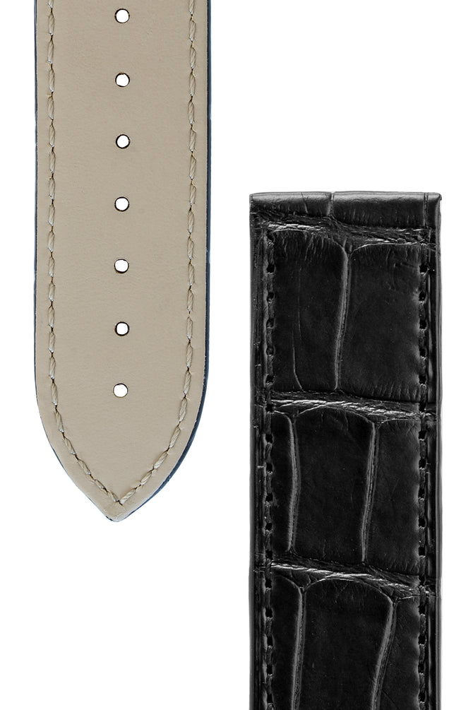 OMEGA 98000368L Planet Ocean Curved-Ended Alligator Leather 22mm Deployment Watch Strap (Chrono) - BLACK