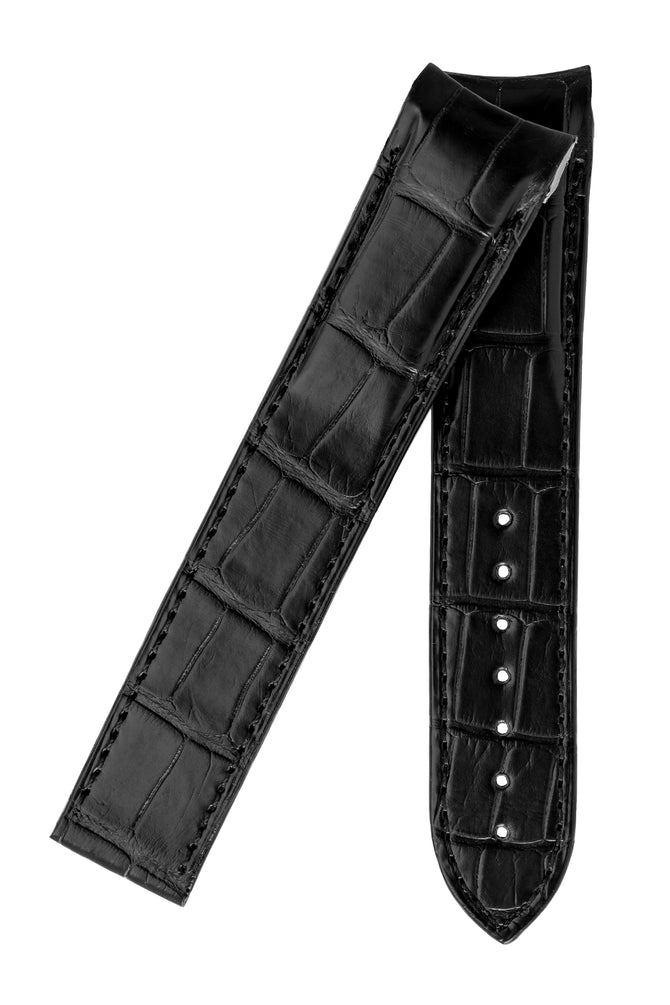 OMEGA 98000368L Planet Ocean Curved-Ended Alligator Leather 22mm Deployment Watch Strap (Chrono) - BLACK