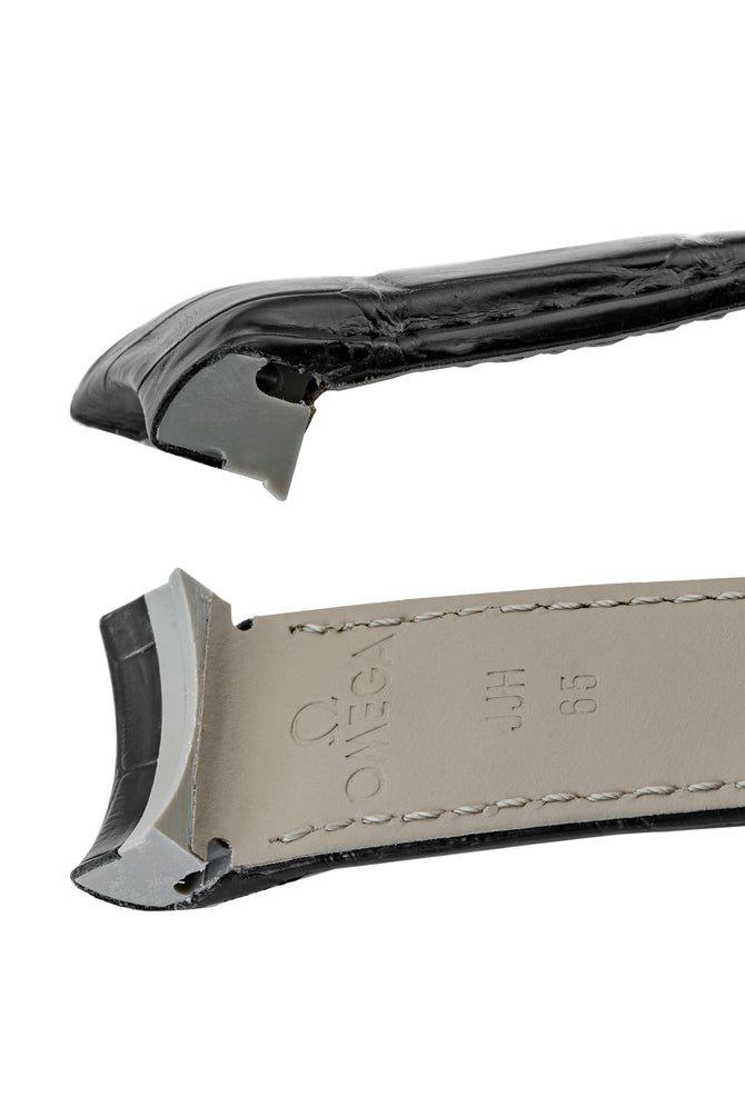 OMEGA 98000368L Planet Ocean Curved-Ended Alligator Leather 22mm Deployment Watch Strap (Chrono) - BLACK
