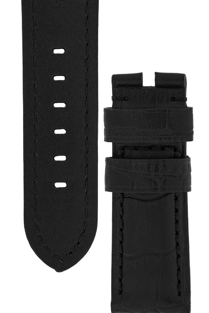 Panerai-Style Alligator-Embossed Watch Strap in BLACK / BLACK