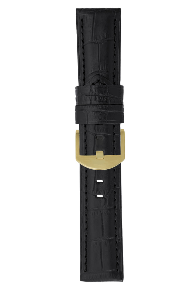 Panerai-Style Alligator-Embossed Watch Strap in BLACK / BLACK