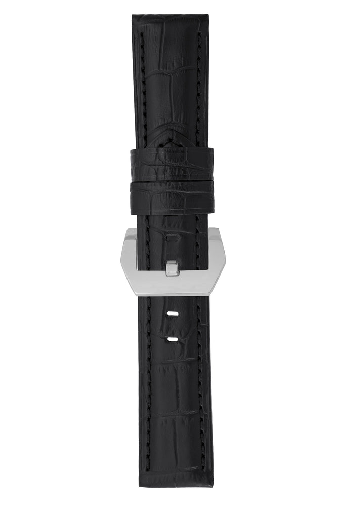 Panerai-Style Alligator-Embossed Watch Strap in BLACK / BLACK