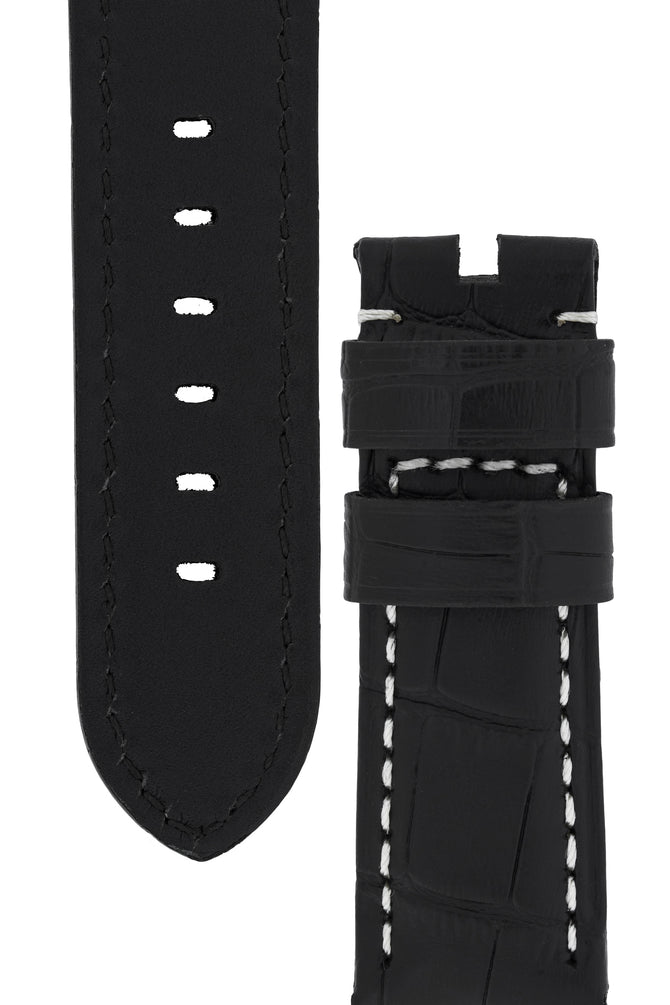 Panerai-Style Alligator-Embossed Watch Strap in BLACK / WHITE
