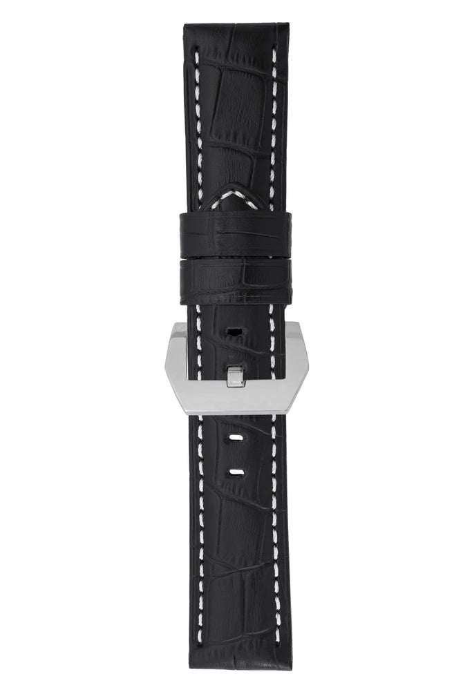 Panerai-Style Alligator-Embossed Watch Strap in BLACK / WHITE
