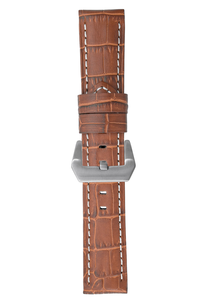 Panerai-Style Alligator-Embossed Watch Strap in BROWN / WHITE