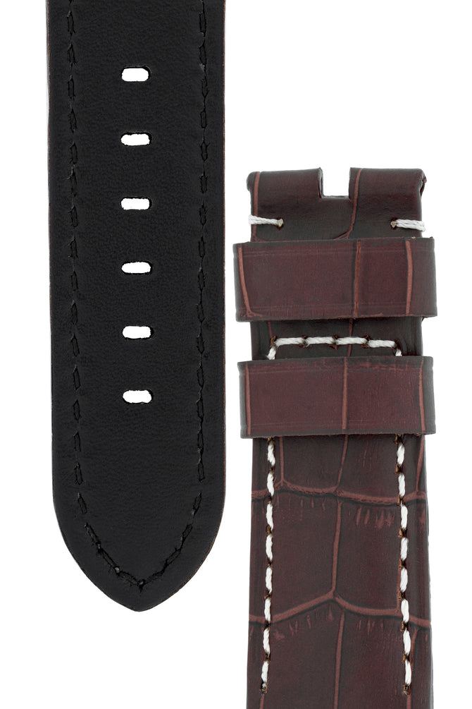 Panerai-Style Alligator-Embossed Watch Strap in TABAC / WHITE