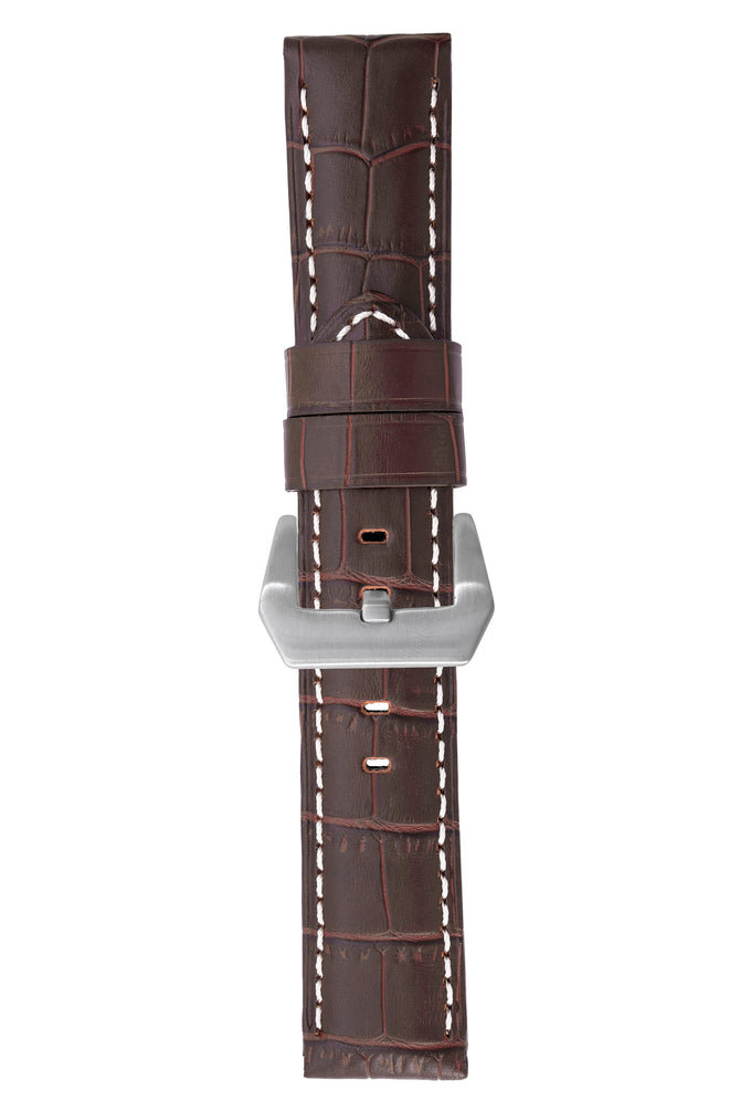 Panerai-Style Alligator-Embossed Watch Strap in TABAC / WHITE