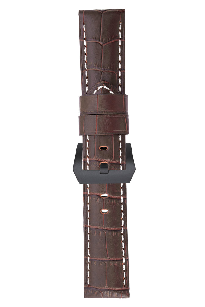 Panerai-Style Alligator-Embossed Watch Strap in TABAC / WHITE