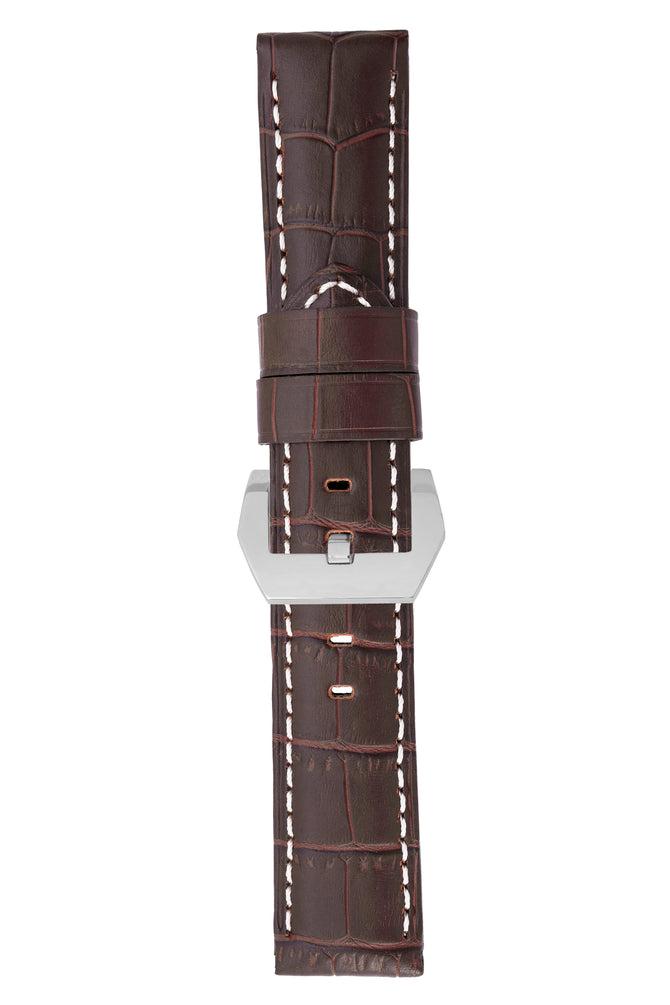 Panerai-Style Alligator-Embossed Watch Strap in TABAC / WHITE