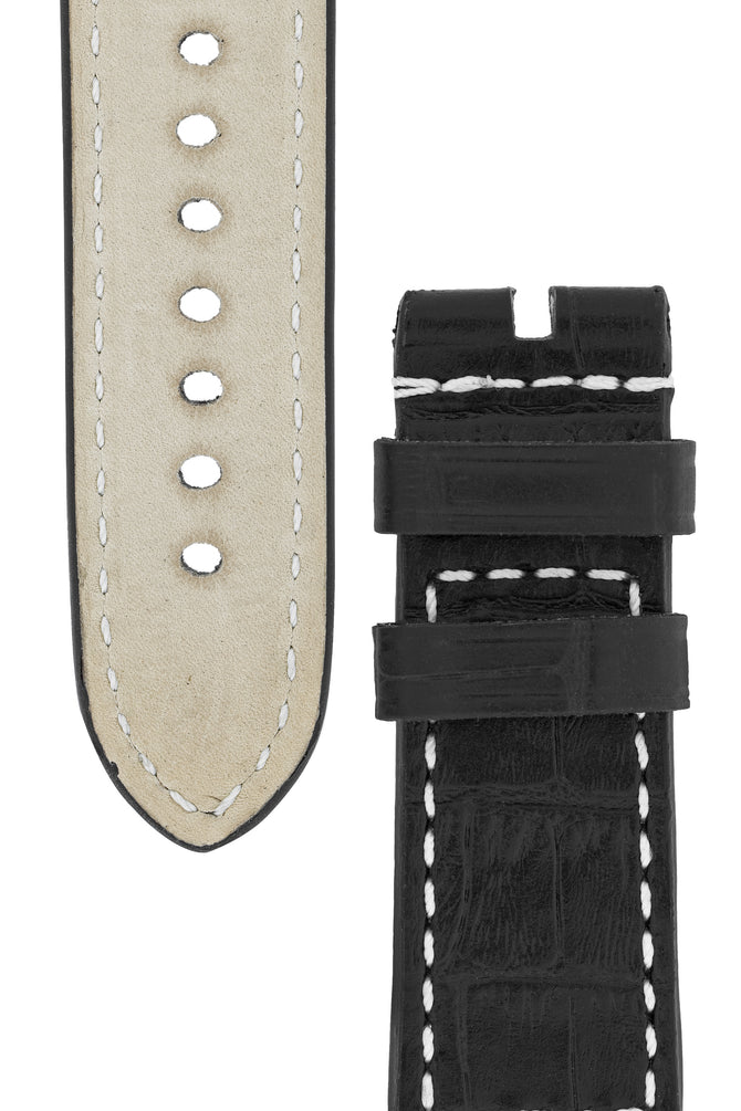 Panerai-Style Marino Alligator Embossed Watch Strap in BLACK