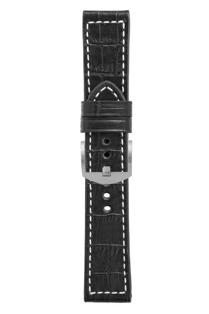 Panerai-Style Marino Alligator Embossed Watch Strap in BLACK
