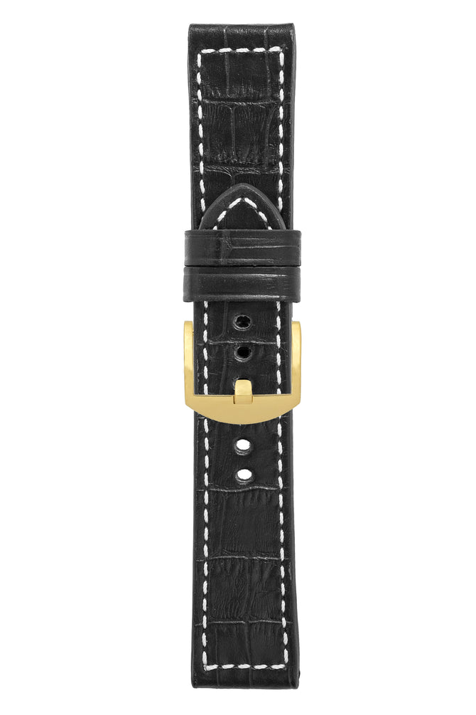 Panerai-Style Marino Alligator Embossed Watch Strap in BLACK