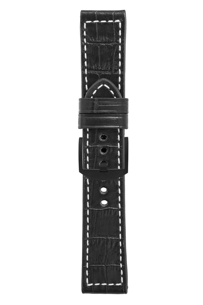 Panerai-Style Marino Alligator Embossed Watch Strap in BLACK
