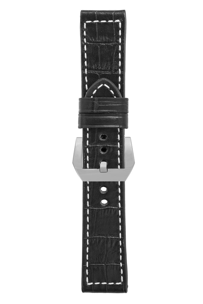 Panerai-Style Marino Alligator Embossed Watch Strap in BLACK