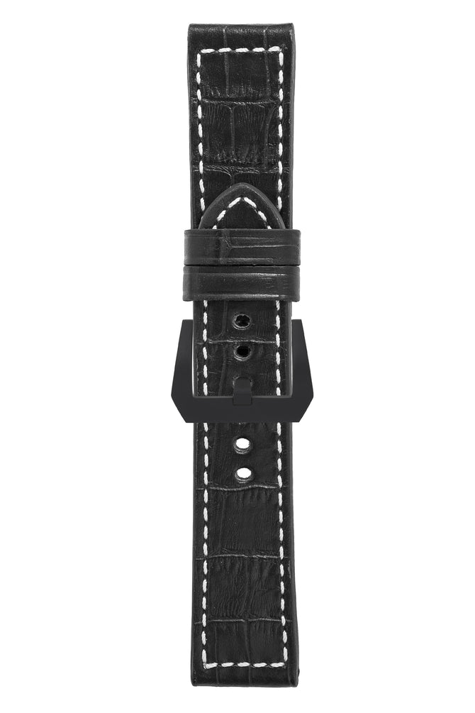 Panerai-Style Marino Alligator Embossed Watch Strap in BLACK