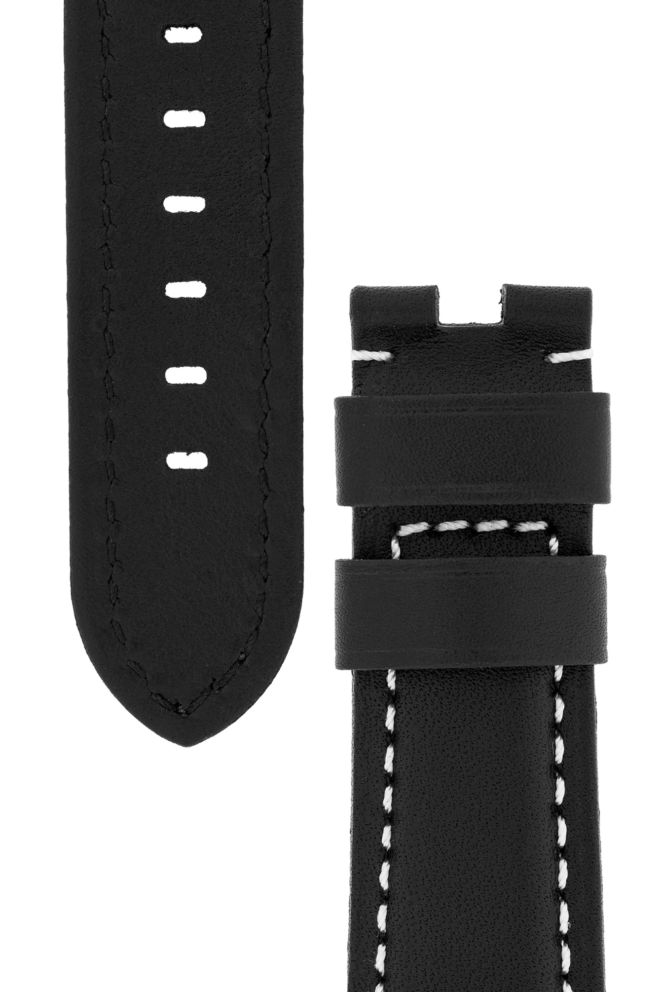 Panerai-Style Calf Leather Deployment Watch Strap in BLACK