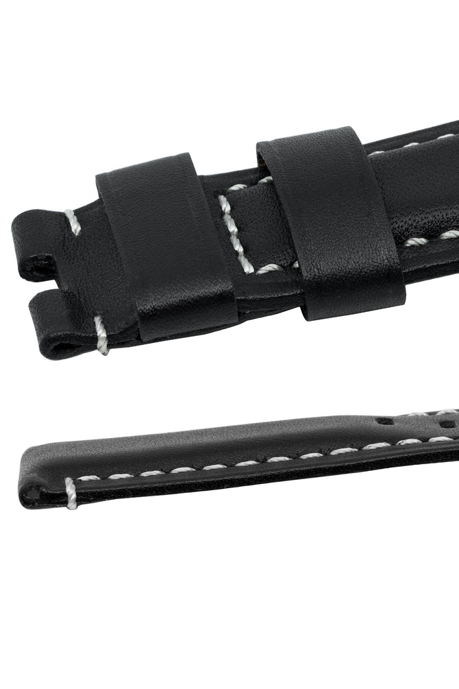 Panerai-Style Calf Leather Deployment Watch Strap in BLACK