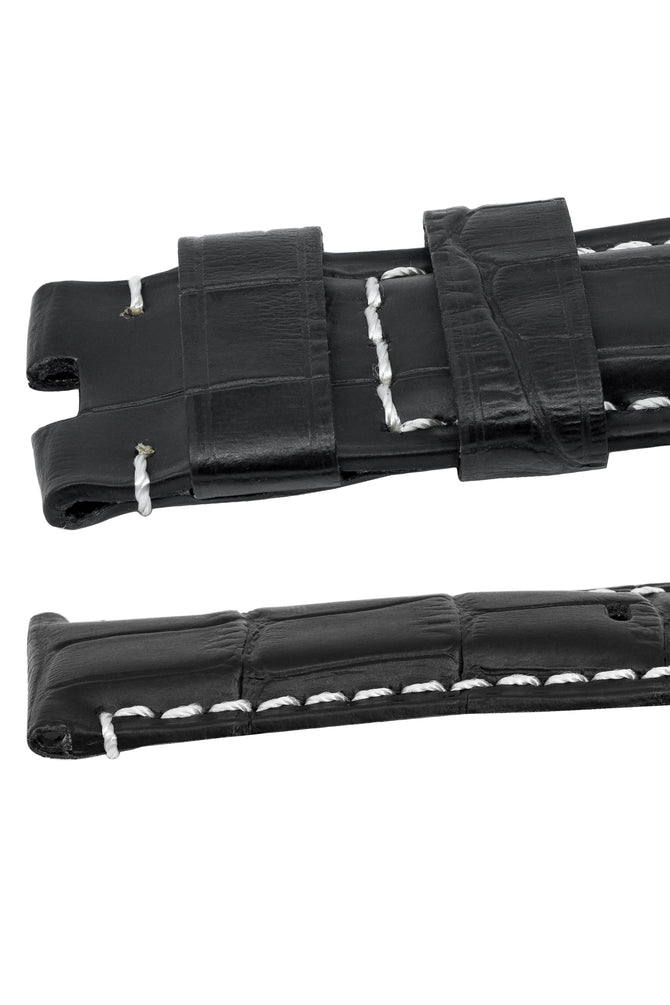 Panerai-Style Alligator-Embossed Deployment Watch Strap in BLACK / WHITE