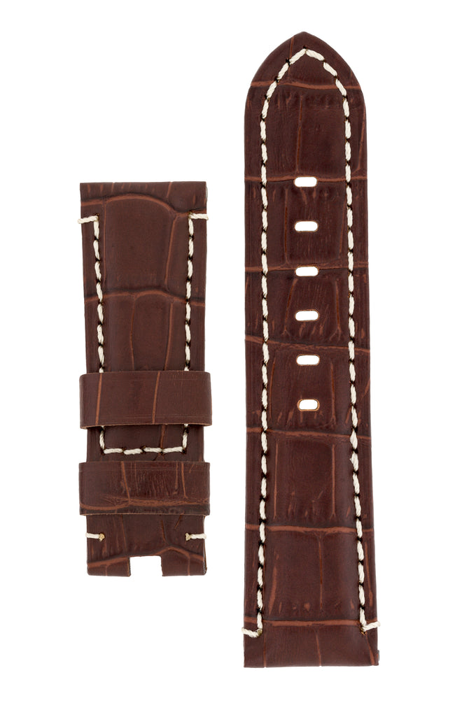 Panerai-Style Alligator-Embossed Deployment Watch Strap in TABAC / WHITE