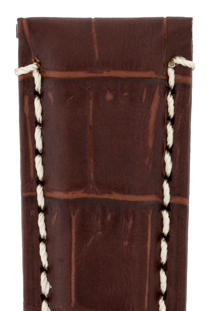 Panerai-Style Alligator-Embossed Deployment Watch Strap in TABAC / WHITE