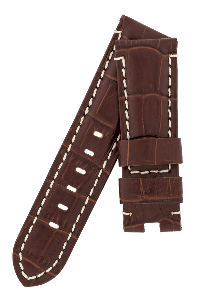 Panerai-Style Alligator-Embossed Deployment Watch Strap in TABAC / WHITE
