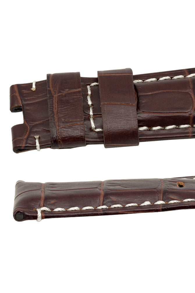 Panerai-Style Alligator-Embossed Deployment Watch Strap in TABAC / WHITE