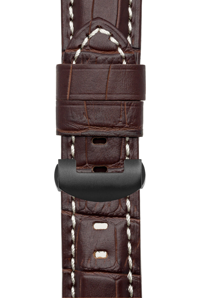 Panerai-Style Alligator-Embossed Deployment Watch Strap in TABAC / WHITE