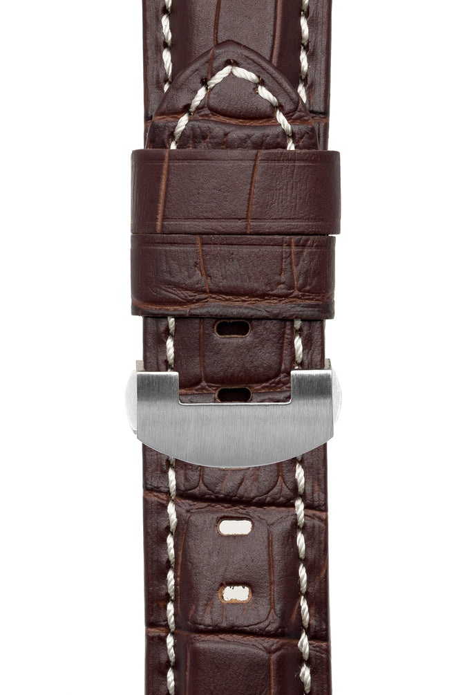 Panerai-Style Alligator-Embossed Deployment Watch Strap in TABAC / WHITE