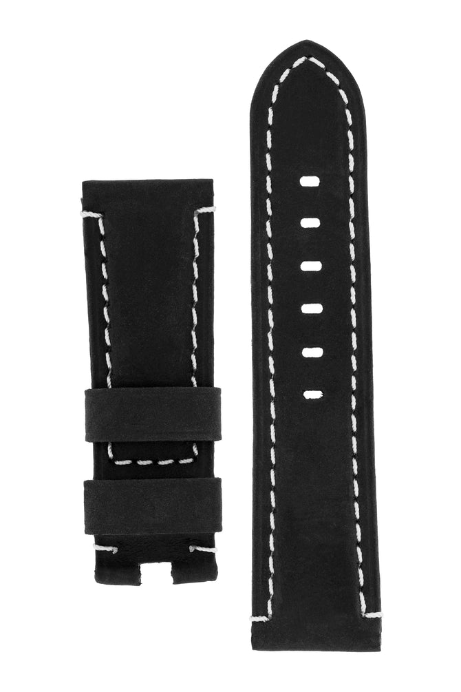 Panerai-Style Vertigo Buffalo Suede Deployment Watch Strap in BLACK