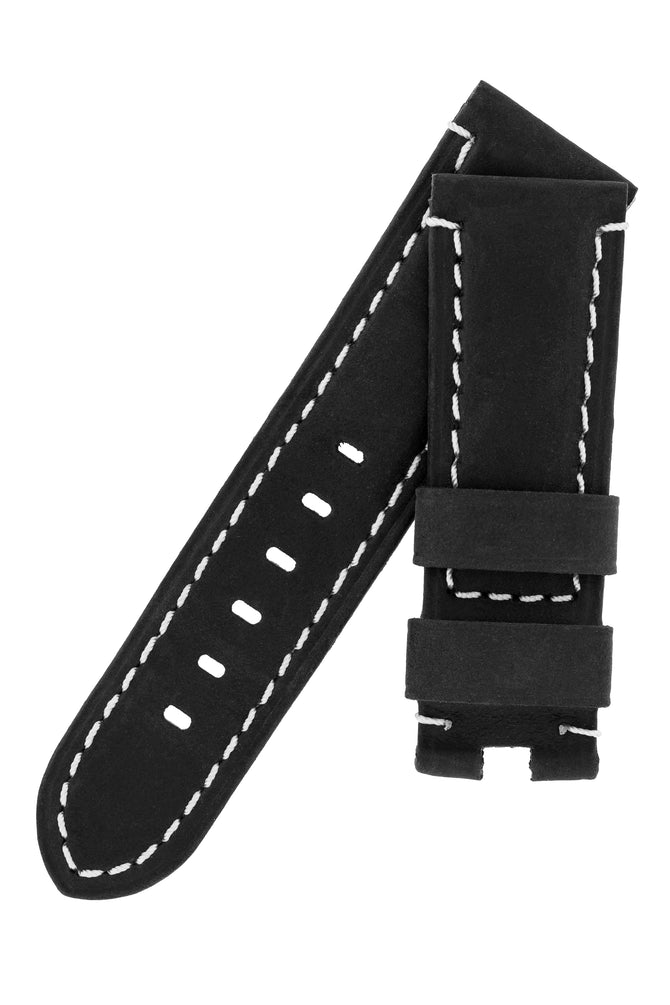 Panerai-Style Vertigo Buffalo Suede Deployment Watch Strap in BLACK