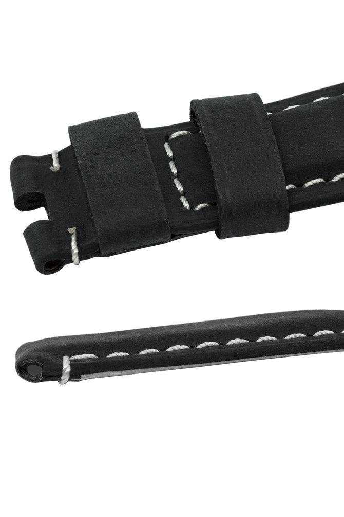 Panerai-Style Vertigo Buffalo Suede Deployment Watch Strap in BLACK