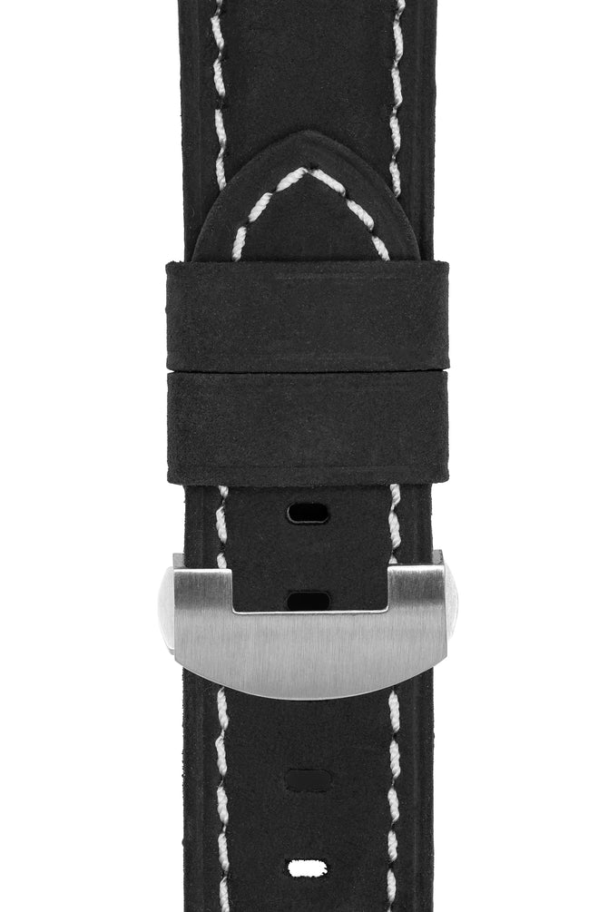 Panerai-Style Vertigo Buffalo Suede Deployment Watch Strap in BLACK