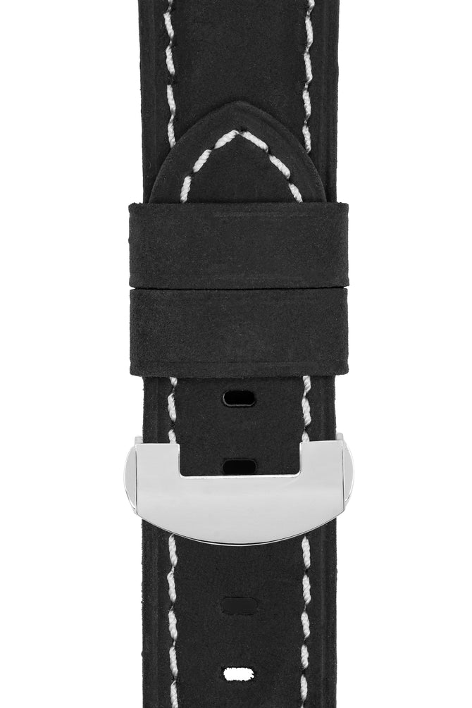 Panerai-Style Vertigo Buffalo Suede Deployment Watch Strap in BLACK