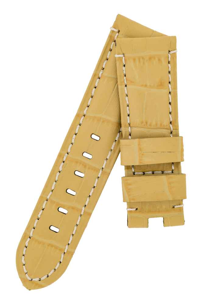 Panerai-Style Alligator-Embossed Deployment Watch Strap in YELLOW