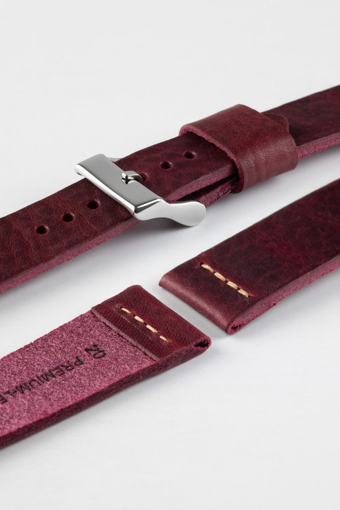 Pebro ARTISAN Leather Watch Strap in BURGUNDY