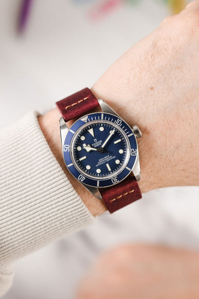 Pebro ARTISAN Leather Watch Strap in BURGUNDY