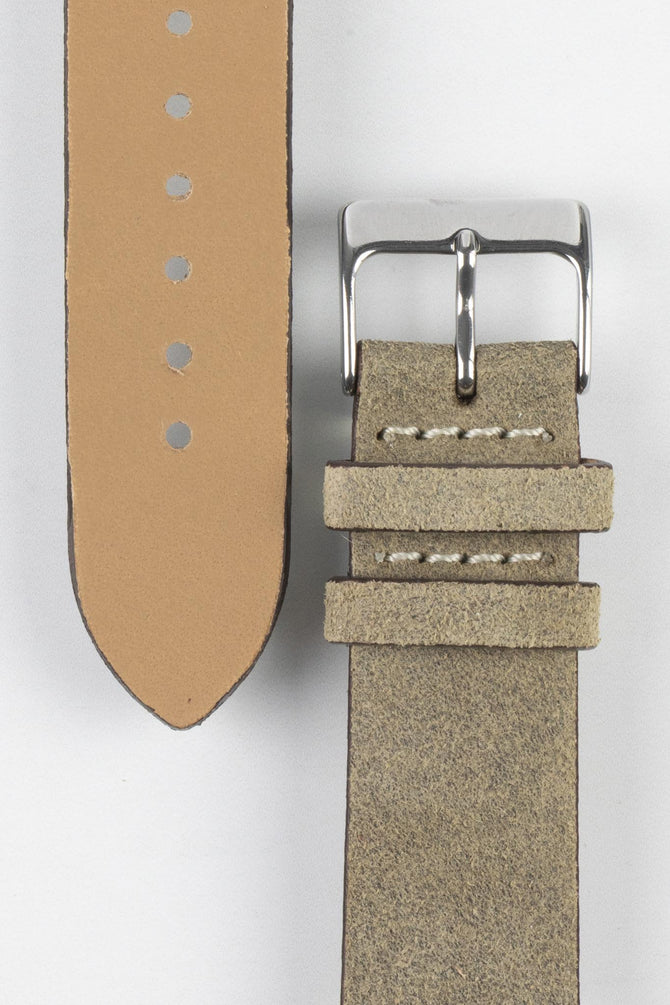 Pebro BARBOUR Waxed Calfskin Leather Watch Strap in STONE GREY