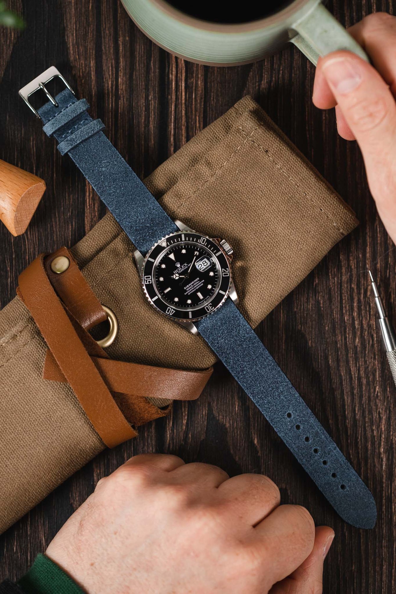 Pebro Barbour | Waxed Calfskin Blue Leather Strap