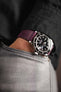 Purple Leather Watch Strap on wrist