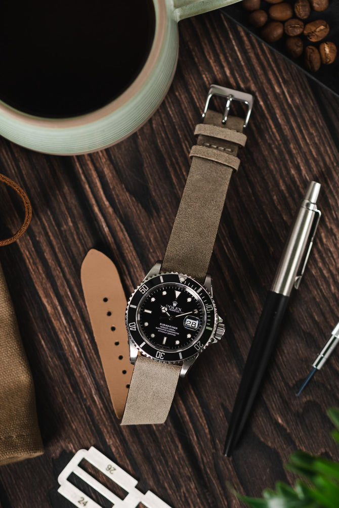 Pebro BARBOUR Waxed Calfskin Leather Watch Strap in STONE GREY