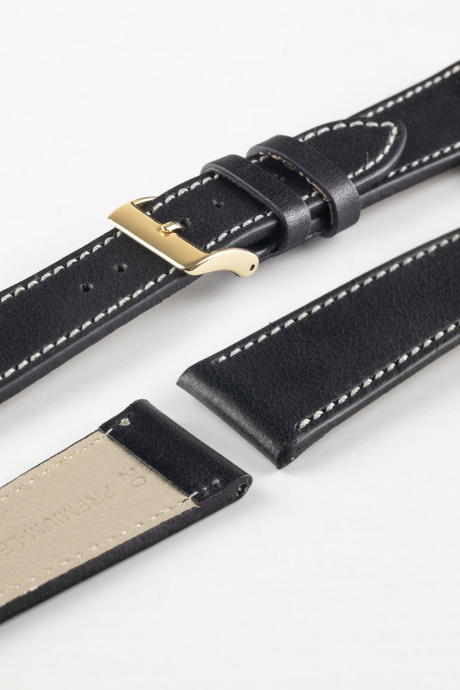 Pebro Vintage Leather BUND Watch Strap in BLACK