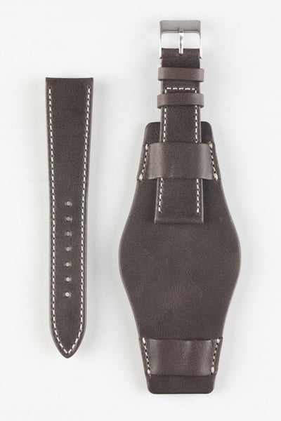 Pebro Vintage Leather BUND Watch Strap in DARK BROWN