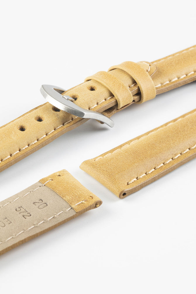 Pebro CADW Padded Vintage Leather Watch Strap in MUSTARD
