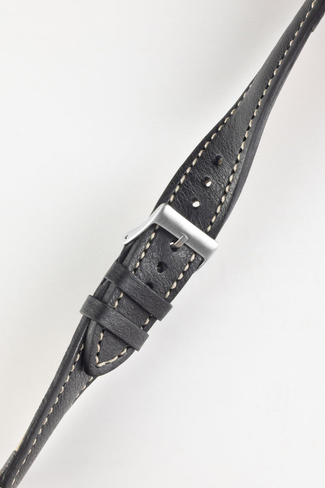 Pebro CADW DISTRESSED Padded Vintage Leather Watch Strap in BLACK