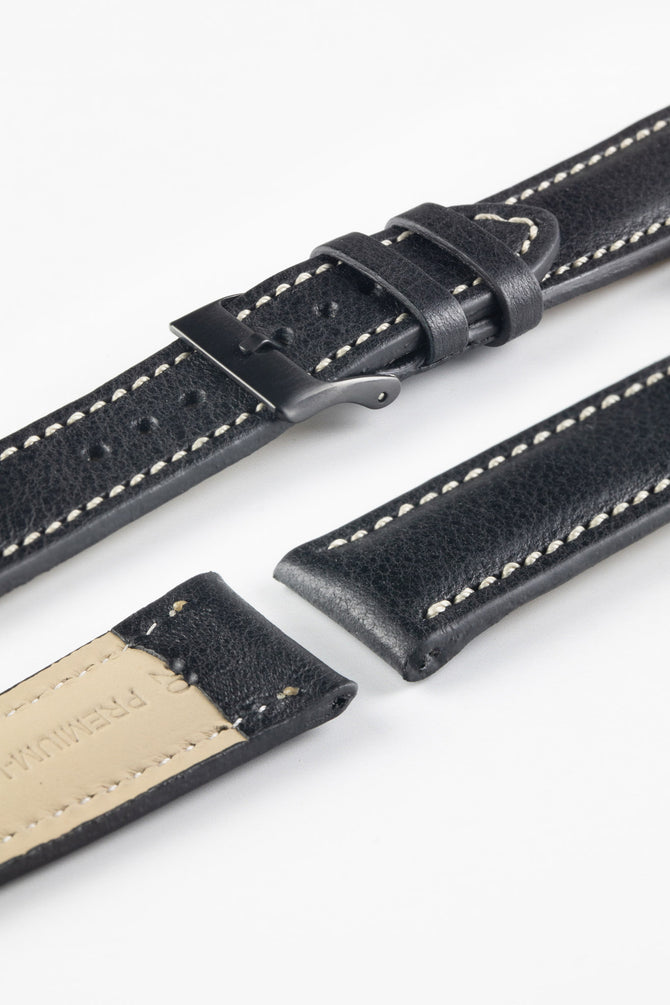 Pebro CADW DISTRESSED Padded Vintage Leather Watch Strap in BLACK