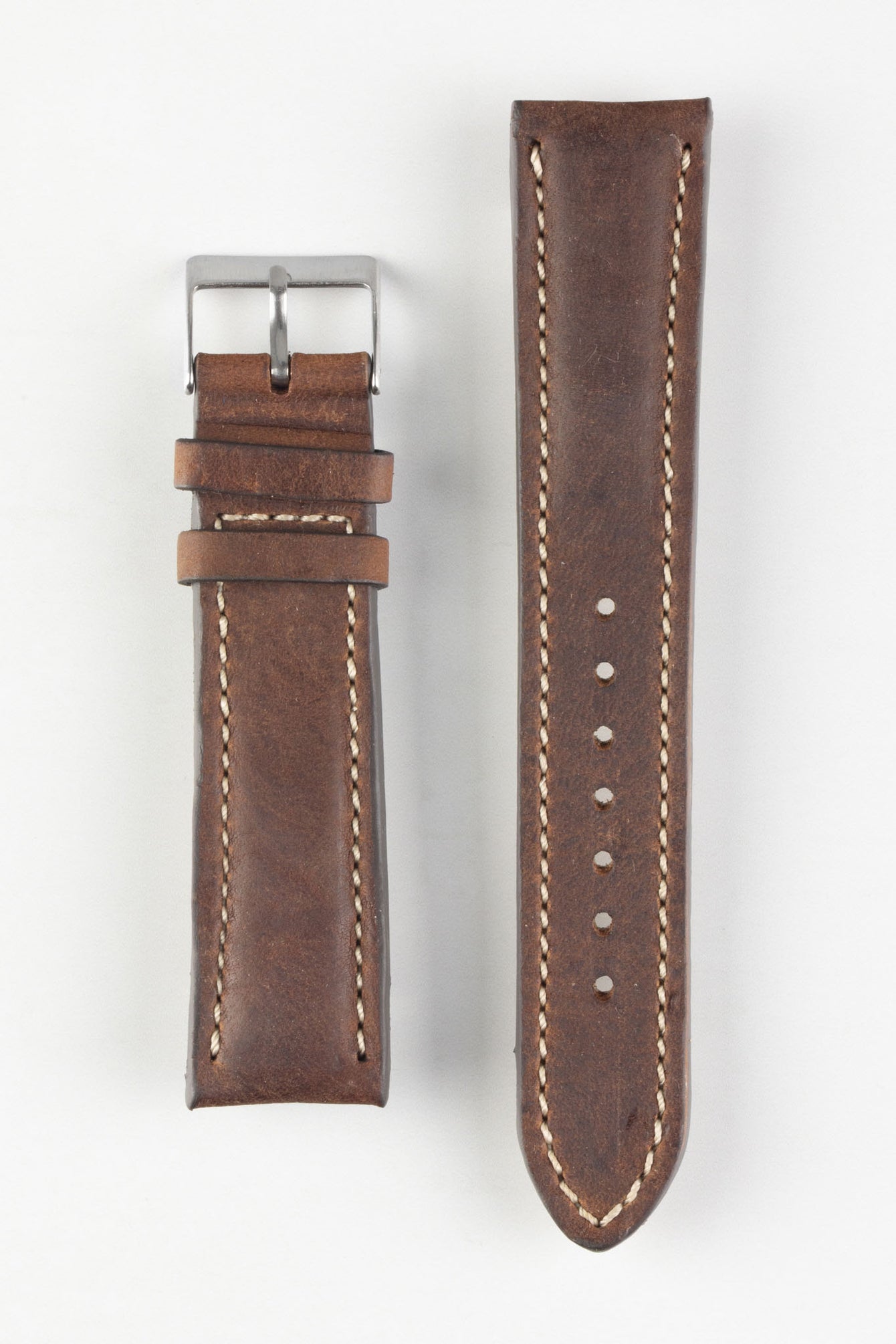 Pebro CADW DISTRESSED Padded Vintage Leather Watch Strap in CHESTNUT BROWN