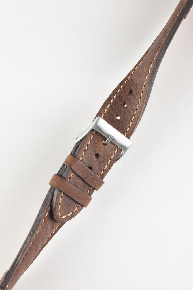 Pebro CADW DISTRESSED Padded Vintage Leather Watch Strap in CHESTNUT BROWN