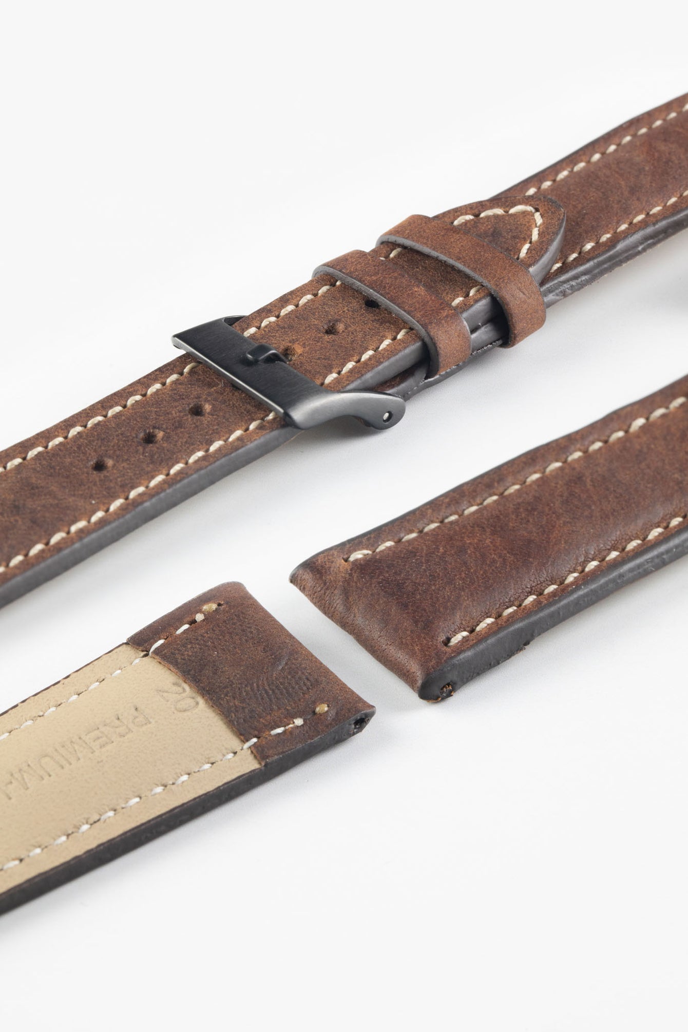 Pebro CADW DISTRESSED Padded Vintage Leather Watch Strap in CHESTNUT BROWN