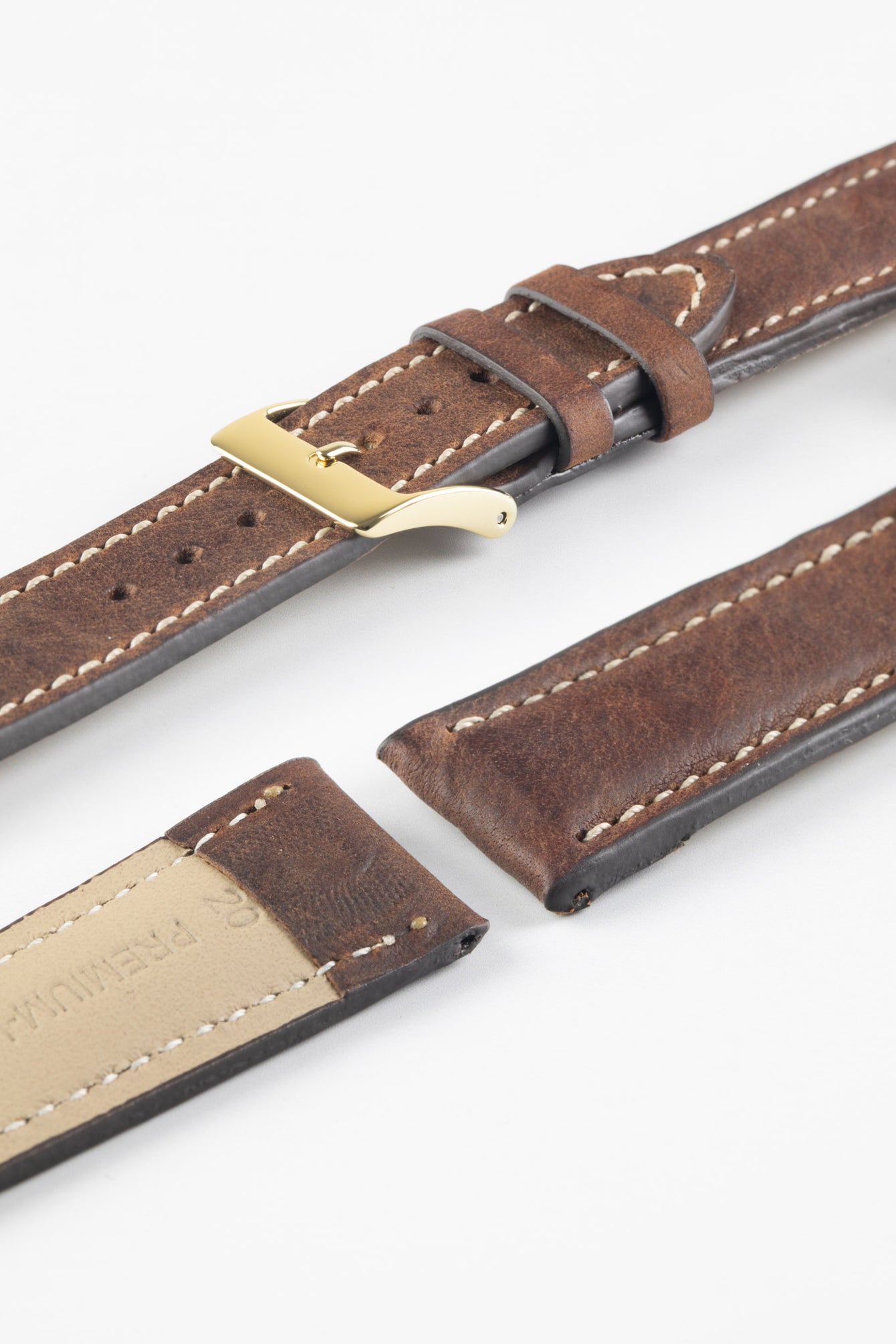 Pebro CADW DISTRESSED Padded Vintage Leather Watch Strap in CHESTNUT BROWN